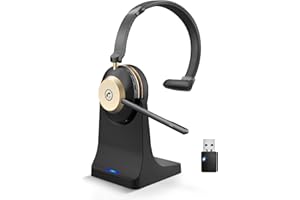 VONZTEK Kopfhörer Mit Mikrofon, Headset Mit Mikrofon 45Hrs,QCC Chip Headset Mit Mikrofon Bluetooth Geräuschunterdrückung,USB Dongle & Stummschaltungstaste, Für Pc/Mobiltelefone/Skype/Ms Teams/Zoom/Büro