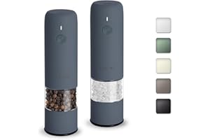 TLYSXPRO Small Electric Salt and Pepper Grinder Set, USB Rechargeable, Automatic Pepper Mill Grinder with Adjustable Coarseness, Electric Salt Shakers, One Hand Operation, Kitchen (2 Packs, Blue-Grey)