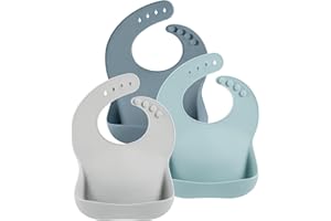 PandaEar 3 Pack Silicone Bibs for Babies Boys & Girls, Adjustable Baby Weaning bib, Waterproof Toddler Bibs, BPA Free Soft Durable Silicone Baby Feeding Bibs with Large Food Catcher