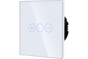 BSEED Interrupteur Gradateur, Tactile Interrupteur, Mural Panneaux en Verre Trempé Fonctionne avec Des Lumières, LED Nécessite Une Intensité Variable, No WIFI, 1 Gang 1 Voie, Blanc