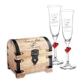 Idea para regalo de bodas: Las copas de champagne y el baúl del tesoro son perfectas como regalo para de bodas, para un aniversario, para sorprender a tu pareja y como regalo para el día de San Valentín.