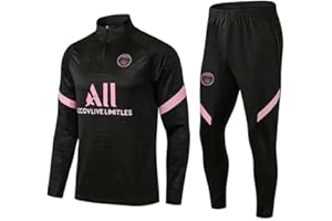 JIEAGY Parigi Jersey Tuta di Formazione A Maniche Lunghe Giacca Primavera e Autunno Giacca Tuta Calcio Uniforme Personalizzato PSG Uomini Donna(M-Medium,Nero)
