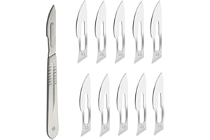 SGERUFZ 10 pcs Lame Bisturi Sterili Monouso con 1 Manico Bisturi, Ideale per Taglio, Pedicure, Artigianato, Modellismo, Materiali e Pelle (Nr. 23)