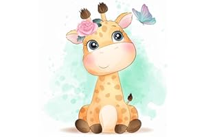 DCIDBEI 30x30CM 5D DIY Diamond Painting Strass Complet Kit Rond, peintures de diamants Point de Croix Broderie, Loisirs Créatifs Adultes Maison Décoration Murale || Girafe avec Couronne de Rose