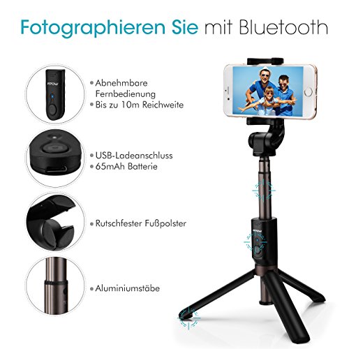 Bluetooth Selfie Stick mit Stativ, Mpow Bluetooth Einbeinstativ mit Stabilem Stativ StÃ¤nder, Fernbedienung und Ladekabel, 360Â° Rotation fÃ¼r iPhone 8/8 Plus/7/7 Plus/Galaxy S8/Huawei/HTC/Sony usw