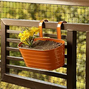 ExclusiveLane Glossy Orange Garden and Balcony Decorative Metal Hanging Railing and Table Flower Planter Pot