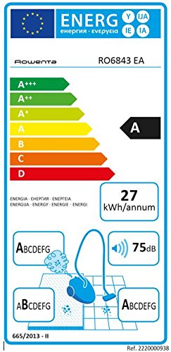 Rowenta X-Trem Power RO6843 - Aspirador con etiqueta energética AABA, triple filtración con bolsa de 4,5 l de capacidad, cepillo Deep Clean con dos posiciones y ranuras, tubo telescópico, 75 dB(A)