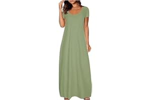 ZHSXERTWY Maxi Dresses for Women UK Short Sleeve Summer Ladies Casual Long Dress Round Neck Plain Sundress Stretchy Loose Fit Plus Size Clothing
