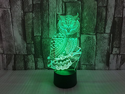 3D Owl Night Light - 7 Color Changing LED Touch Lamp With USB Power - Kids Room Decor & Gift