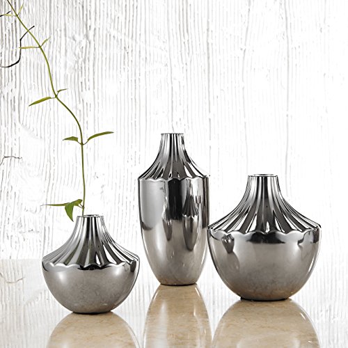 Purelifestyle, GYP028, 3 teilig Set Porezllan Vasen Galvanisch Höhe 11,5 cm / 15 cm / 20,5 cm Bluemenvase Tischdeko Geschenk Hochzeitsdeko