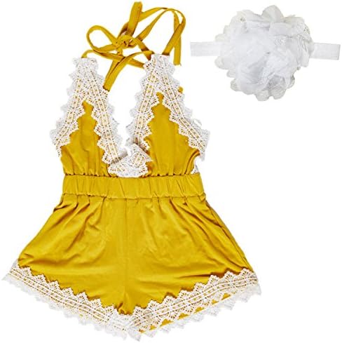 Baby Girl Romper Jumpsuit Dress,Summer Clothes with Infant Headband Gifts,0-6 Months