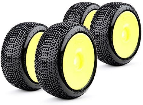 COMPLETE SET BUGGY RACING TYRES Revenger Soft 1:8 with Dish Rims Yellow James Racing j08b09s2i &amp; j-y01 830092