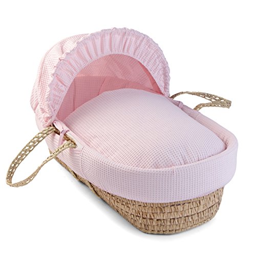 Clair de Lune Waffle Palm Wicker Moses Basket (Pink)