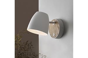 OUGLRES Lámpara de Pared Blanca con Interruptor,Apliques Pared Madera Vintage E27,Pantalla de Aluminio Giratoria,Lampara Aplique de Interior Moderna,Lámpara de Cama para Dormitorio,Sala de Estar,Baño,1pcs