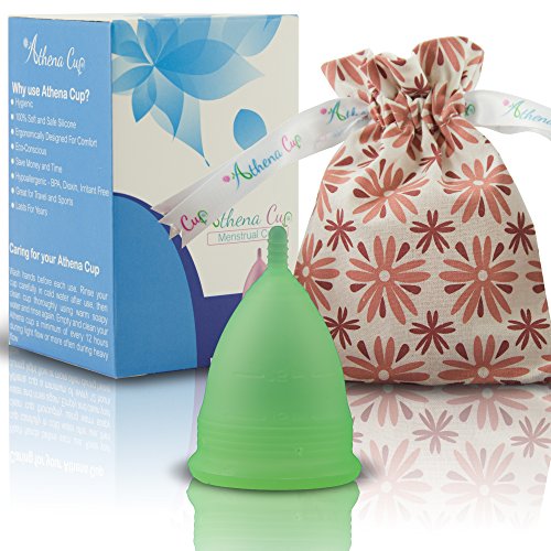 Athena Copa Menstrual - La copa menstrual más recomendada - Incluye una bolsa de regalo - Talla 1, verde transparente - ¡Ausencia de pérdidas garantizada!