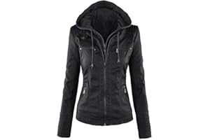 LucaSng Donna Giacche Ecopelle Manica Lunga Motociclista Giubbotto Finta Pelle Vintage Cappotti con Cappuccio Tasca, Donna Giacca Pelle Casual Cappuccio Capispalla