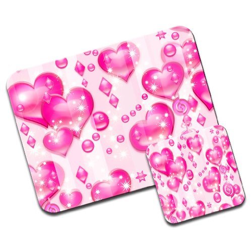 Snuggle - Juego de alfombrilla para ratón y posavasos, diseño de burbujas con forma de corazón, color rosa