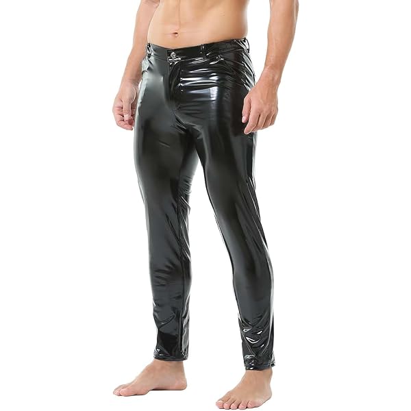 Devil Fashion Pantalones de cuero PU para hombre, correas de hebilla Steampunk Pantalones de pierna recta de roca, Frota la plata