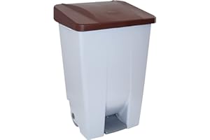 Contenedor de Reciclaje con Pedal 80L Gris con Tapa Marrón– Cubo de Basura Selectivo con Ruedas y Asa Ergonómica, Plástico Resistente y Fácil Limpieza | Denox