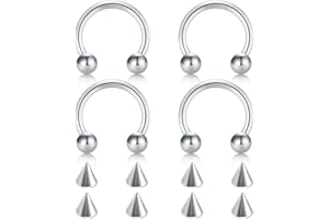 FECTAS 14G 16G 18G 20G Surgical Steel Nose Septum Horseshoe Hoop Earring Tragus Cartilage Helix Daith Rook Conch Eyebrow Lip Navel Belly Nipple Piercing Ring Replacement Spikes 6-12mm