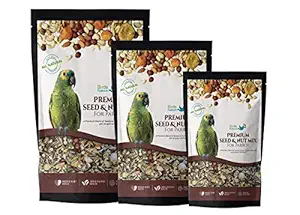 BirdsNature Premium Seed & Nut Mix Food for African Greys Parrot , Senegals, Amazons, Electus, Small Cockatoos, Conures , Caiques & Exotic Birds (500g)