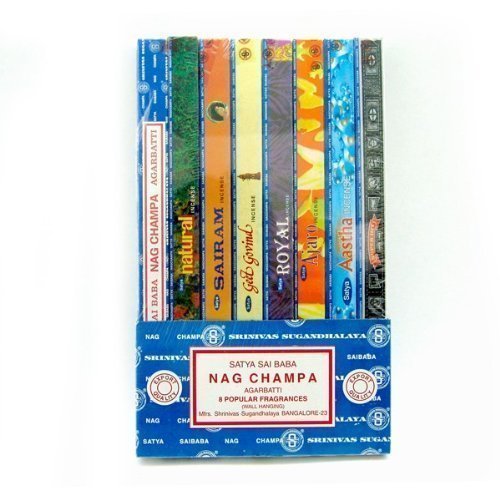 Green House Seed Co Satya Sai Baba Nag Champa 8 Popular Fragancias - 8 x 10 gr Cajas de Incienso