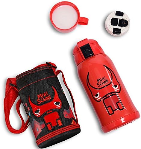 Children Vacuum Insulated Stainless Steel Mug With 2 Caps –Straw And Screwed Cap Cartoon Luminous Design Water Bottle Thermoses Cup with Straw for Kids 21.5 OZ(630ML) (red-Bull)
