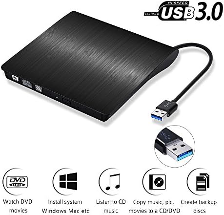 External DVD Drive, Portable USB 3.0 CD RW DVD ROM DVD Burner Writer Rewriter Player for Laptops PC, Desktop, Apple Macbook, Macbook Pro, Macbook Air Support Mac OSX Windows Vista/ 7/ 8/ 10(Black)