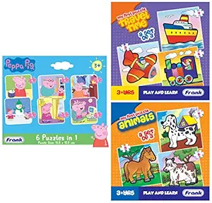 Frank Peppa Pig - 6 in 1 Puzzle for 3 Year Old Kids and Above & Frank - 10201 Travel Time Puzzle for 3 Year Old Kids and Above & Frank - 10208 Animals Puzzle for 3 Year Old Kids and Above