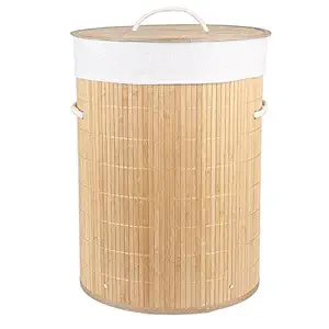 HomeStorie Eco-Friendly Foldable Bamboo Laundry Basket Hamper with Lid, Large - 57 Liter (Light Brown)