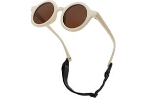 LOJUDI Baby Sonnenbrille 0-24 Monate, Polarisierte mit Riemen Verstellbar Weicher Silikonrahmen Rund Kinder UV400 Schutz Sonnenbrille Baby für 0-2 Jahre