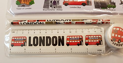  1 Bestselling All In One School Kit - London Souvenir - Pen   Pencil Case  Sharpener  Eraser   Rubber  Ruler  inches cm  - Trousse   Federmappchen   Caja de Lapices   Astuccio - White - EVERYTHING LONDON - Black Cab   Red Phone Box   London Bus   Royal Guard   Beefeater   Tower of London   Big Ben   Westminster Abbey   Tower Bridge   St Paul s Cathedral - Top Quality Product