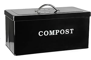 ayacatz Métal Composteur Cuisine 7L,Poubelle à Compost Cuisine avec Couvercle,Rectangle Bac à Compost pour comptoir de Cuisine,Vintage Boite Compost Cuisine avec Remplaçable Filtre à Charbon-Noir