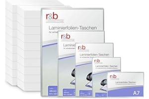 R&B LAMINIERSYSTEME 100 Stück ALLE STÄRKEN ALLE GRÖßEN - PREMIUM Qualitäts - Laminierfolien aus BESTER Verarbeitung - A6 (111 x 154 mm) in 2x 100 MIC, OHNE WASSERZEICHEN - Wasserfest, unzerreißbar in Glänzend