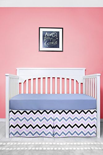 SUGAR Q® 100% Cotton Pink Grey Stripe Zigzag Pattern Pleated Crib Bed Skirt for Child Nursery Toddler Bedding Boys Girls With 16 inches Drop (BCS001)