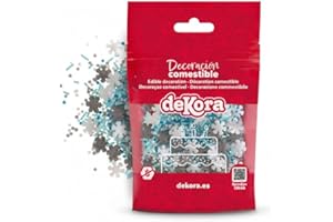 dekora – Sprinkles de Navidad 100g, confeti de azúcar comestible en blíster, decoraciones dulces en forma de copos de nieve y bolitas, tartas, galletas y cupcakes