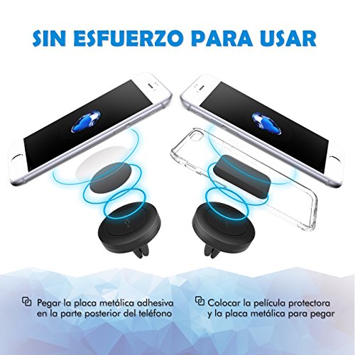 Soporte M  vil Coche Magn  tico de 2 Unidades para Rejillas del Aire de Coche Mpow Grip Magic Car Mount Universal con Im  n para iPhone X  8 7 6 Plus 6s 6 SE y Android Smartphone Samsung Huawei Xiaomi GPS Navegador 