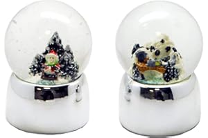 MINIUM COLLECTION Juego de 3 minibolas de nieve para invierno y Navidad con base plateada, diámetro de 45 mm, con burbuja de aire