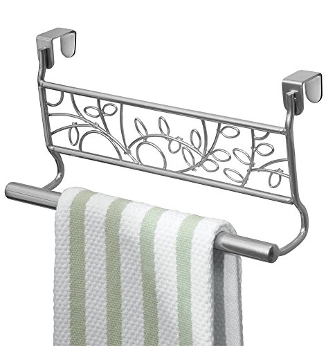 mDesign Handtuchhalter zum Aufhängen - Farbe: Silber, Länge 23 cm - Geschirrtuchhalter Küchenschrank - Handtuchhalter ohne Bohren
