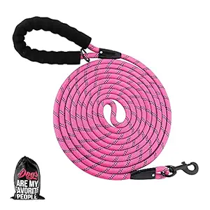 Plutus Pet Long Rope Dog Leash, with Comfortable Padded Handle, Reflective Nylon Heavy Duty Rope Leash, 15FT 20FT 30FT Dog Training Leash for Small Medium Large Dogs (15FT, Pink)