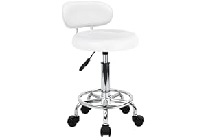 KKTONER PU Leather Modern Rolling Stool with Low Back Height Adjustable Work Salon Drafting Swivel Task Chair with Footrest (White)