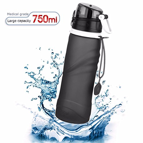 OUTERDO 750ML Faltbare Wasserflasche Sportflasche Trinkflasche BPA Frei, FDA GeprüftFür Outdoor Sports, Radfahren, Reisen, Wandern, Camping