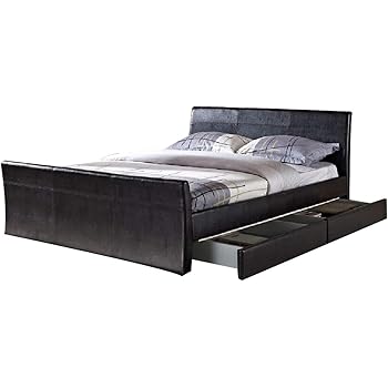Black Faux Leather Bed With 4 Drawer Storage Double Super King