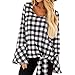 Produktbild Damen Karierte Bluse Karierte Hemd Karobluse Damen Hemd Langarmshirt Karohemd Schwarz Weiß Karierte Hemdbluse Frauen Slim Fit Freizeit Abgerundeter Saum Bluse Shirt Oberteil Tops (Black, L)