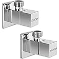 Johnson Bathrooms Square Brass Angle Cock with Flange| Brass Body Chrome Finish Wall Mounted Angle Valve|Exterior Chrome Finish Angle Valve (Pack of 2)