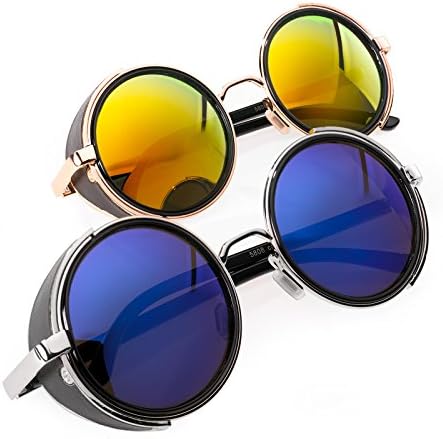 Romens LtdSet 2 Pair Men Women Round Cyber Mirrored Sunglasses Victorian Goth Steampunk Glasses (2 Pair Set 1)