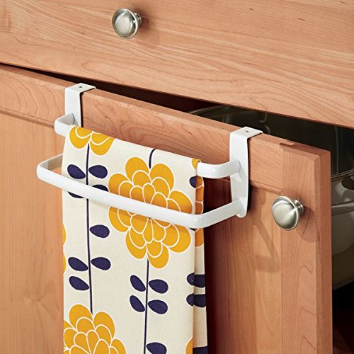 mDesign Geschirrtuchhalter – doppelte Halterung zum Einhängen über die Küchenschrank-Tür – Der praktische Handtuchhalter ohne Bohren ist auch als Handtuchstange im Bad geeignet – weiß