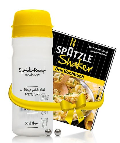 "Schwäbisches Starter-Kit": Originaler Spätzle-Shaker in gelb + Kochbuch