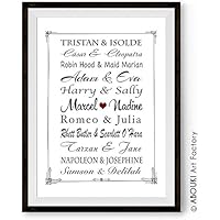 ABOUKI Traumpaar Nr. 11 - Berühmte Paare, personalisierter Kunstdruck mit Wunschnamen - ungerahmt - Fine-Art-Print Poster, Hochzeitsgeschenk, Geschenkidee