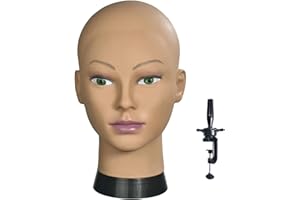 BLTYXT Afro Bald Mannequin Head Professional Cosmetology Wig Training Head for Wig Making and Display Hat Glasses Scarf Jewelry Model Head with Clamp Stand